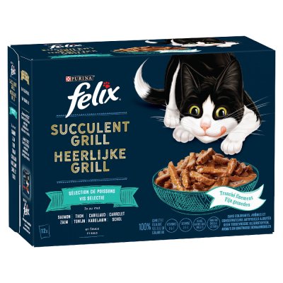 FELIX 12x80g  Succulent Grill s&eacute;lection de la mer - P&acirc;t&eacute;e pour chat