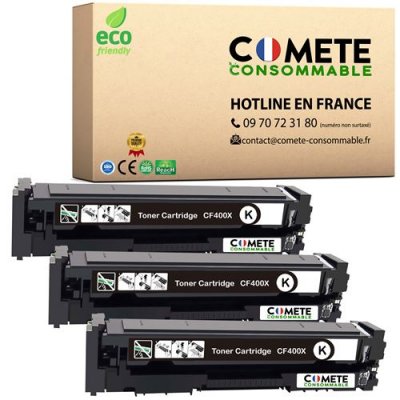 COMETE CONSOMMABLE 201X Pack de 3 Toner compatible avec HP 201X (=201A grande capacit&eacute;) CF400X CF400XD - 3 Noir 