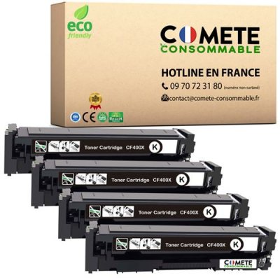 COMETE CONSOMMABLE 201X Pack de 4 Toner compatible avec HP 201X (=201A grande capacit&eacute;) CF400X CF400XD - 4 Noir 