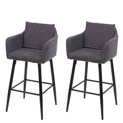 2x Tabouret de bar MENDLER HWC-H93 tissu textile gris fonc&eacute; 