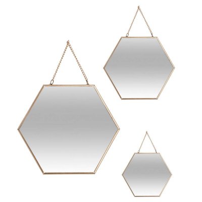 ATMOSPHERA CREATEUR D INTERIEUR 3 miroirs hexagonaux avec cha&icirc;ne or