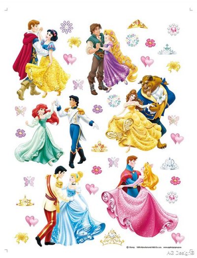 AG ART 36 Stickers g&eacute;ant Prince et Princesse Disney