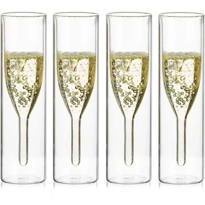 VENDOS85 4 Fl&ucirc;tes &agrave; champagne double paroi - Verre borosilicate 