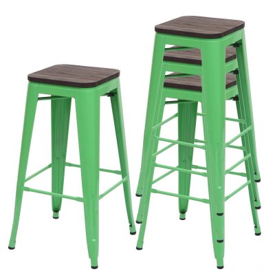 4x Tabouret de bar HWC-A73, avec si&egrave;ge en bois, m&eacute;tal, style industriel vert 