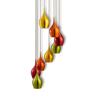 SEARCHLIGHT 8 Light Multi-Drop With Coloured Shades