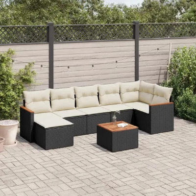 VIDAXL 8 pieces  noir salon de jardin modulable rotin 7 personnes 