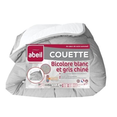 ABEIL  Couette temp&eacute;r&eacute;e BICOLORE 200x200cm - Blanc & Gris chin&eacute;