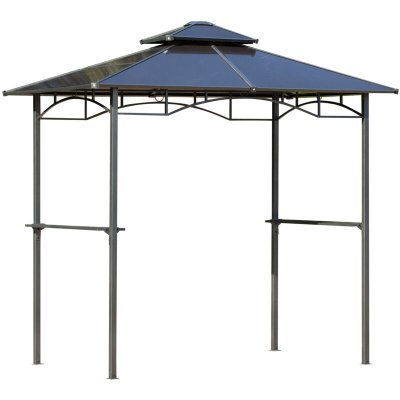 OUTSUNNY Abri barbecue steakhouse 2 &eacute;tag&egrave;res alu. m&eacute;tal noir toit polycarbonate
