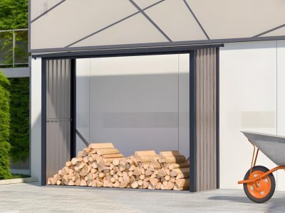 VENTE UNIQUE Abri b&ucirc;ches m&eacute;tal en acier galvanis&eacute; effet bois 3,27 m3 - 4 st&egrave;res - l242 x p89 x h190 cm - winwood