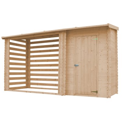 TIMBELA Abri de jardin 1,1 m2 + abri &agrave; b&ucirc;ches 3.8 m3 - H199x348x146 cm -  M205 M205