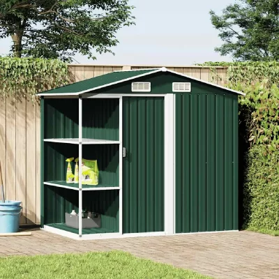 VIDAXL Abri de jardin avec &eacute;tag&egrave;re Vert 205x130x183 cm Fer