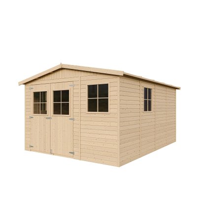 TIMBELA Abri de jardin en bois 12 m&sup2;  - Pin / &eacute;pic&eacute;a - Ep.17mm - Plancher inclus -  M336