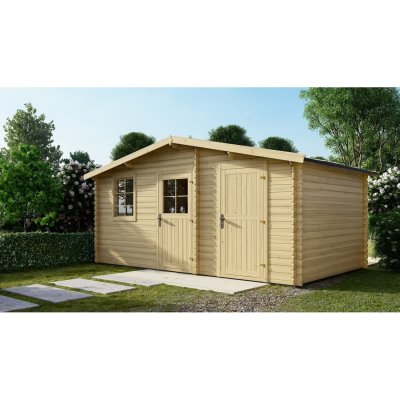 ALTANKA Abri de jardin en bois - 15m2 - 5x3m - Ep. 28mm - Couleur: naturel -  