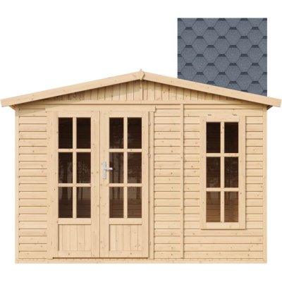 TIMBELA Abri de jardin en bois 6 m2 - avec des bardeaux bitumineux -  M334FB+H334FBGREY 