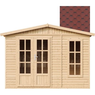 TIMBELA Abri de jardin en bois 6 m2 - avec des bardeaux bitumineux -  M334FB+H334FBRED 