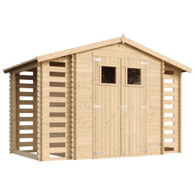 TIMBELA Abri de jardin en bois et range b&ucirc;ches 5,41 m2-avec sol trait&eacute;- M391+M391G