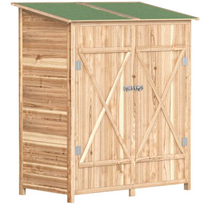OUTSUNNY Abri de jardin en bois table toit bitum&eacute; bois sapin effet bois naturel