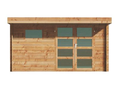 VENTE UNIQUE Abri de jardin en bois trait&eacute; par autoclave avec toit plat - 13 m&sup2; - &eacute;paisseur 28 mm - CORALIO