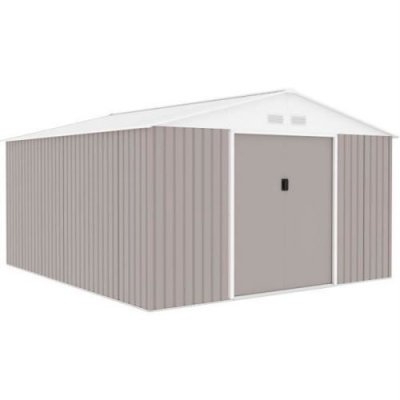M24 Abri de jardin en m&eacute;tal 12 99 m&sup2; 340 382 210 cm Kit d ancrage inclus Taupe Gris