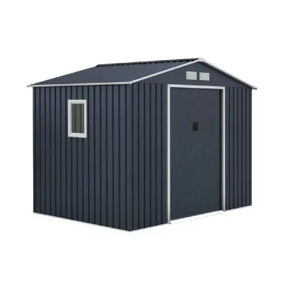 ARCHER Abri de jardin en m&eacute;tal 5,29 m&sup2; - Kit d'ancrage inclus - Gris anthracite
