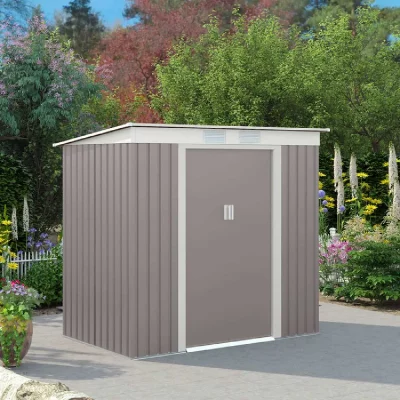 SOANA GARDEN SHED Abri de jardin en t&ocirc;le d'acier cabanon gris r&eacute;sistant Alps 201x121x176cm