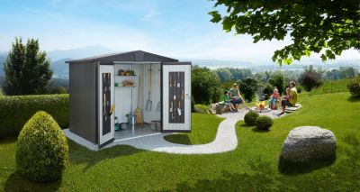 BIOHORT Abri de jardin Europa en metal - Taille 3 L244x156 cm - Gris fonce