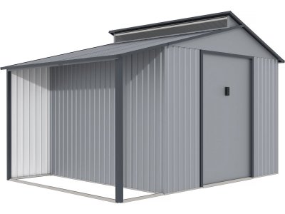 HABITAT ET JARDIN Abri de jardin m&eacute;tal avec pergola ""Madras"" - 9.12 m&sup2; - 355 x 257 x 237 cm - Gris