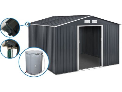 HABITAT ET JARDIN Abri de jardin m&eacute;tal - ""Vegas""- 12.98 m&sup2; avec goutti&egrave;re et r&eacute;cup&eacute;rateur d'eau - ""Vegas 