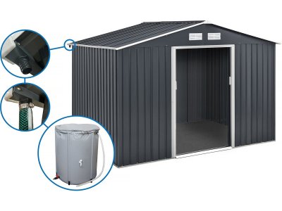 HABITAT ET JARDIN Abri De Jardin M&eacute;tal -"Vegas" - 7.06 M&sup2; Avec Goutti&egrave;re Et R&eacute;cup&eacute;rateur D'eau