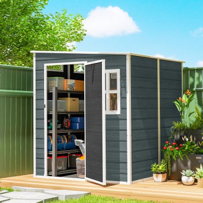 OUTSUNNY Abri de jardin plancher structure aluminium r&eacute;sine gris effet bois