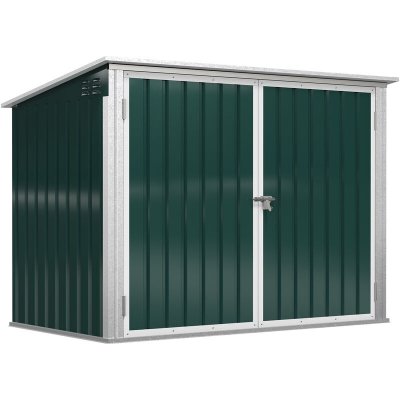 OUTSUNNY Abri de poubelle jardin - 2 portes verrouillables, toit ouvrant - blanc vert