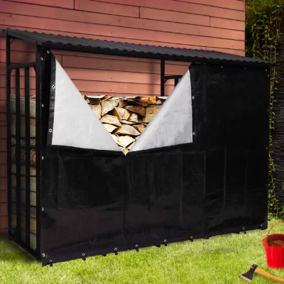 IDMARKET Abri de stockage en acier galvanis&eacute; pour b&ucirc;ches l. 274 cm avec housse de protection 150 gr