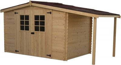 HABRITA Abri en madriers massifs avec b&ucirc;cher - 5,06+3,69 m&sup2; - 
