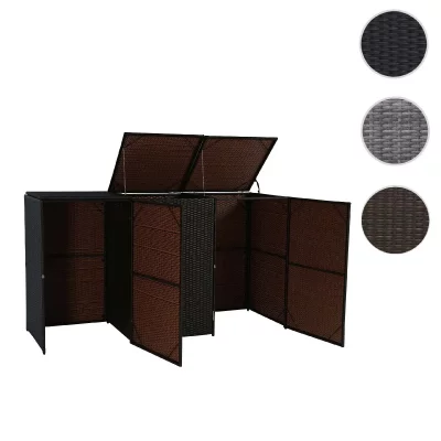 MENDLER Abri pour 3 poubelles HWC-E25, cache-poubelle poly rotin 3x120l brun
