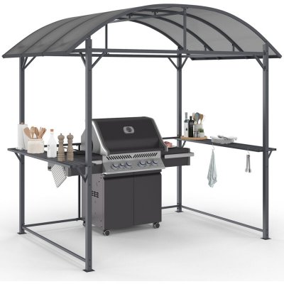 IDMARKET Abri pour barbecue 240 x 150 x 220 cm avec &eacute;tag&egrave;res, en m&eacute;tal gris et toit en polycarbonate