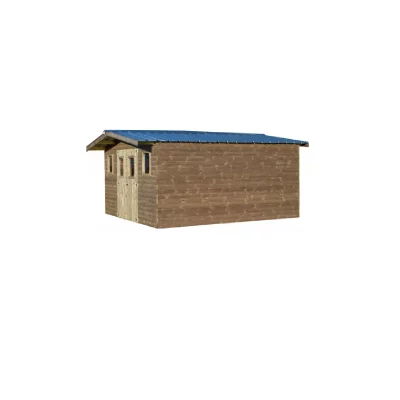 HABRITA Abri THERMABRI madriers - 24,30 m&sup2; - sans plancher - toit double pente bac acier