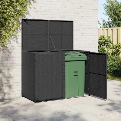 VIDAXL Abris pour poubelle double R&eacute;sine tress&eacute;e Noir 148x80x111 cm