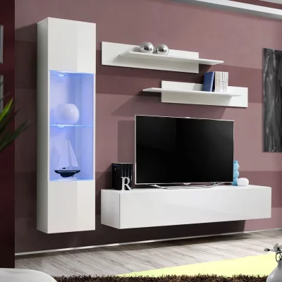 PARIS PRIX Ac-Deco Meuble TV Mural Design Fly III 210cm Blanc