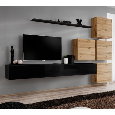PARIS PRIX Ac-Deco Meuble TV Mural Design Switch IX 310cm Noir & Naturel