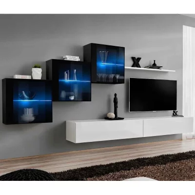 PARIS PRIX Ac-Deco Meuble TV Mural Design Switch XX 330cm Blanc & Noir