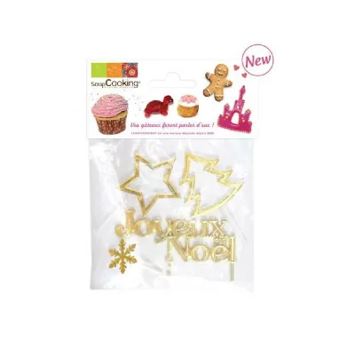 SCRAPCOOKING Accessoires de No&euml;l dor&eacute;s par 4 