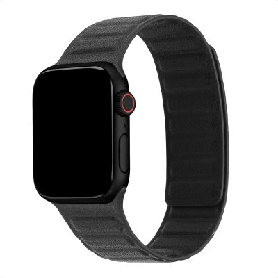 ACCEZZ  Bracelet en cuir v&eacute;ritable magn&eacute;tique Apple Watch  44/45/46/49 mm - Noir