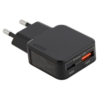 ACCEZZ  Chargeur GaN Ultra Slim - USB-C + USB-A - 30 W - Noir - Neuf