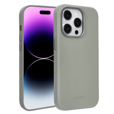 ACCEZZ  Coque arri&egrave;re en cuir avec MagSafe Apple iPhone 14 Pro - Light Grey