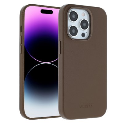 ACCEZZ  Coque arri&egrave;re en cuir avec MagSafe Apple iPhone 14 Pro - Marron caf&eacute;