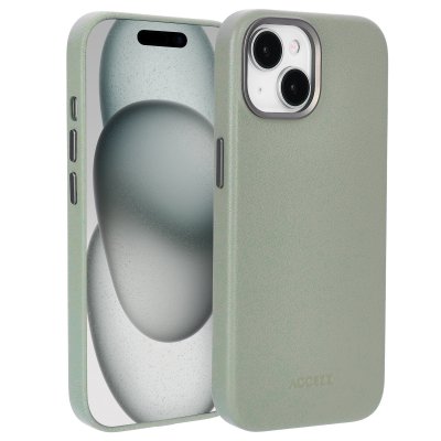 ACCEZZ  Coque arri&egrave;re en cuir avec MagSafe Apple iPhone 15 - Light Grey