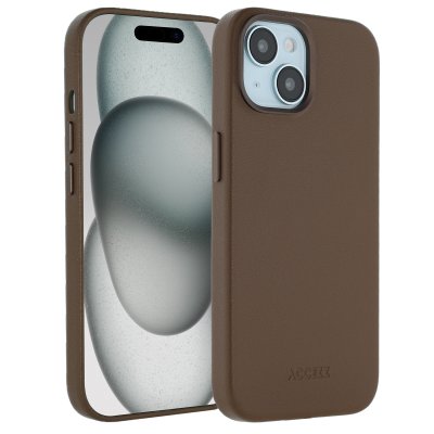 ACCEZZ  Coque arri&egrave;re en cuir avec MagSafe Apple iPhone 15 - Marron caf&eacute;