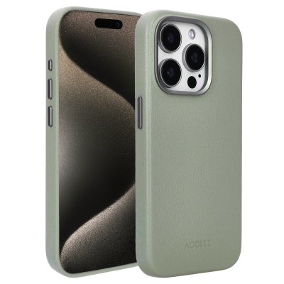 ACCEZZ  Coque arri&egrave;re en cuir avec MagSafe Apple iPhone 15 Pro - Light Grey