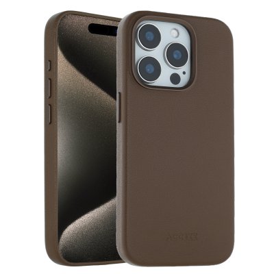 ACCEZZ  Coque arri&egrave;re en cuir avec MagSafe Apple iPhone 15 Pro - Marron caf&eacute;