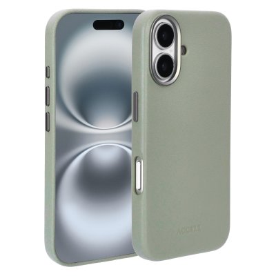 ACCEZZ  Coque arri&egrave;re en cuir avec MagSafe Apple iPhone 16 - Light Grey